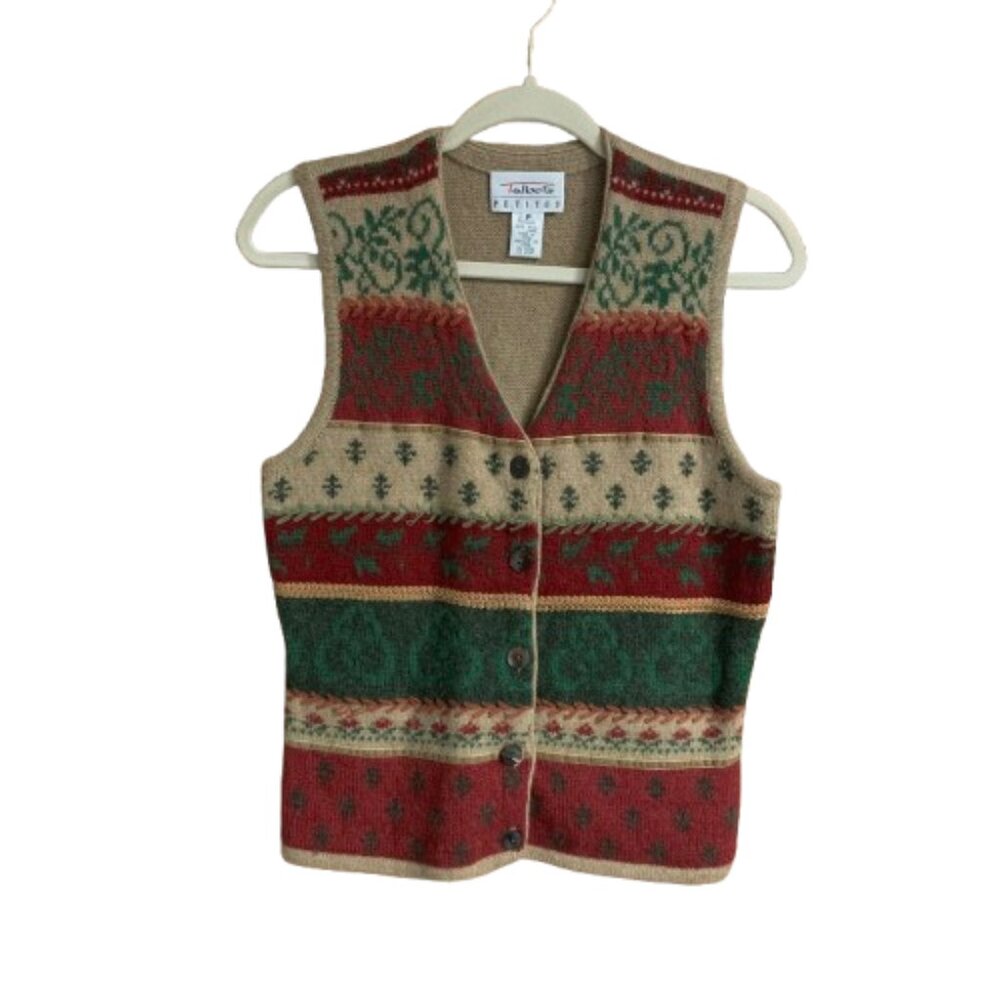 Talbots Petites Vintage 100% Wool Women's Holiday Christmas Sweater Vest
